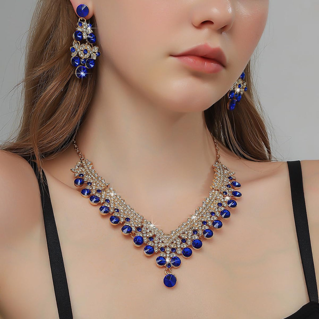 Royal Ethnic | Women's Crystal Diamond Necklace Set | Stylish Wedding Jewellery | Silver Plated | Party Wear | Elegant - Royal Ethnic