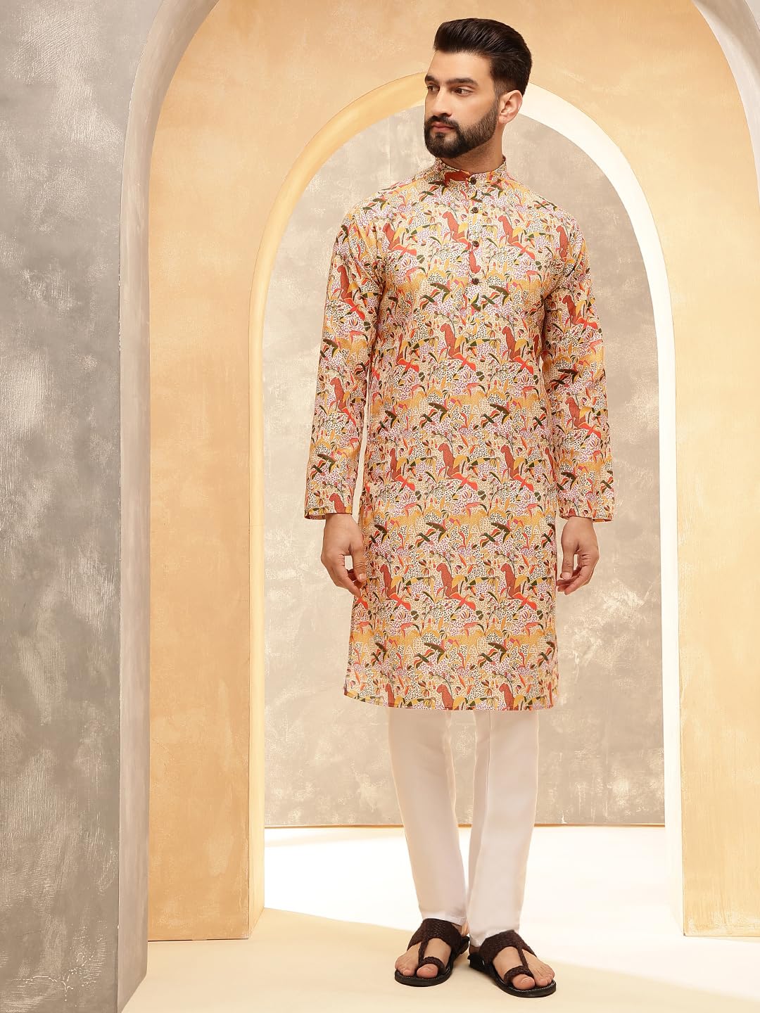 Royal Ethnic | Men's Silk Blend South Indian Shirt | Half Sleeves | Traditional Fit | Festive, Wedding & Casual Wear - Royal Ethnic