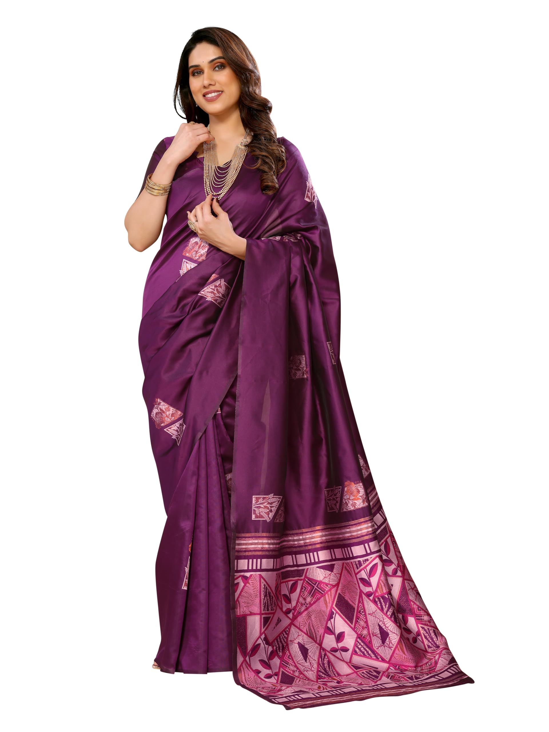 Royal Ethnic | Women's Kanjivaram Banarasi Soft Silk Saree | Silk Box Flower Design | 5.5m Saree + 0.8m Blouse | Festive - Royal Ethnic