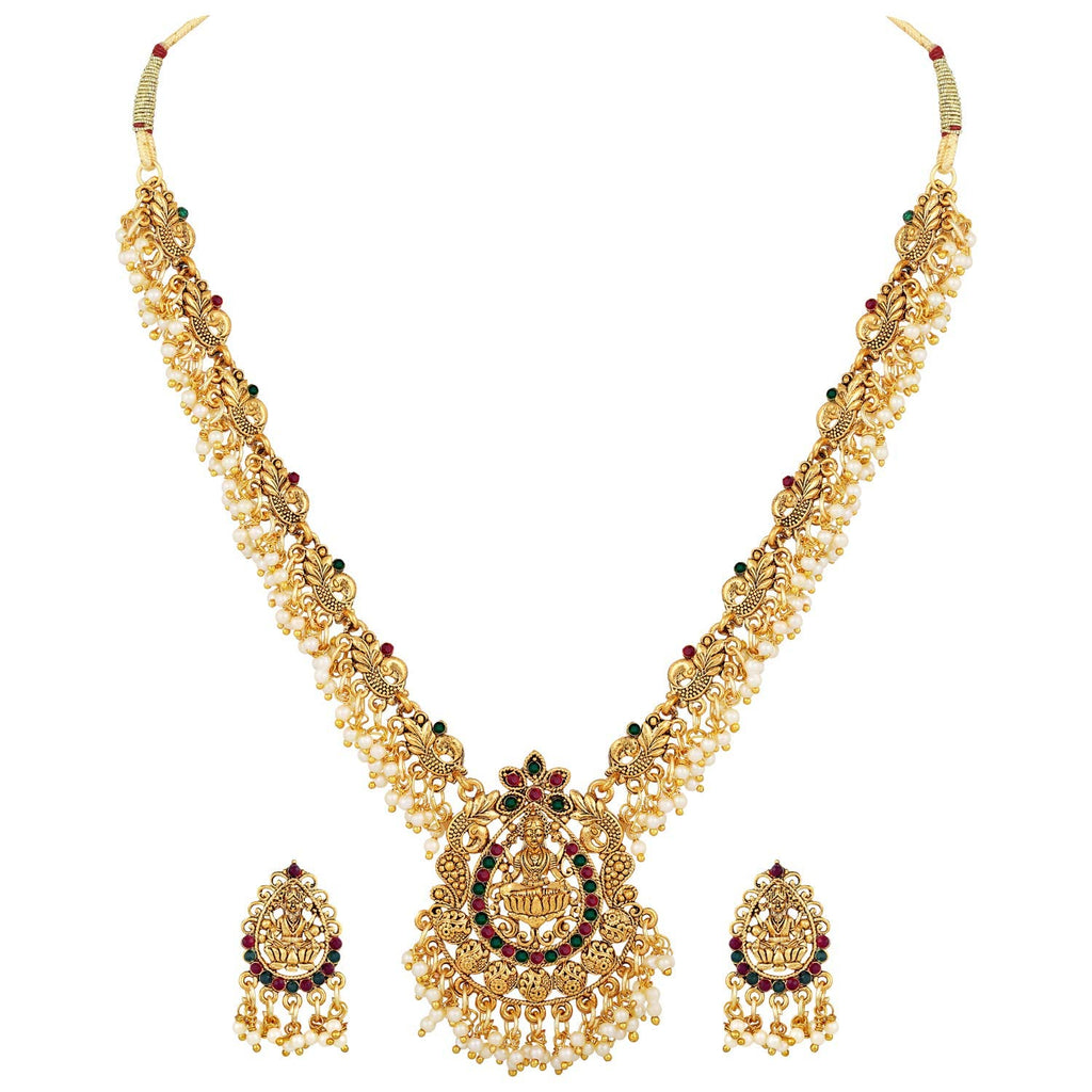 Royal Ethnic | Women's Pearl Choker Temple Necklace Set | 22k Gold Plated | Traditional Festive Wear | Wedding Style - Royal Ethnic