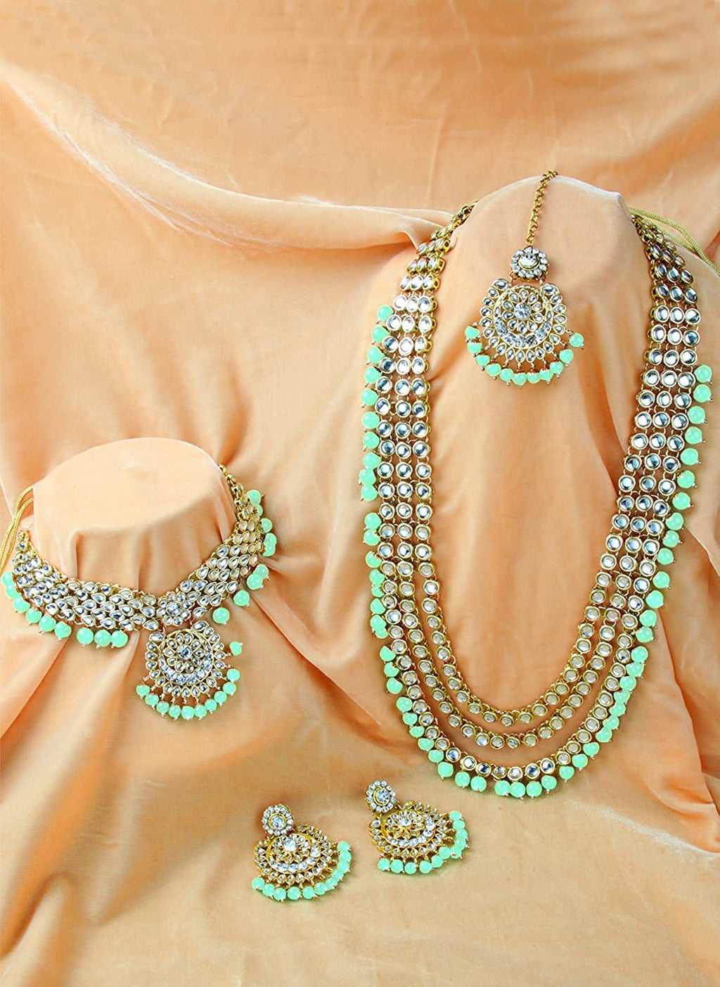 Royal Ethnic Traditional 18K Gold Plated Kundan & Pearl Studded Bridal Choker Necklace Set with Earrings & Maang Tikka - Royal Ethnic