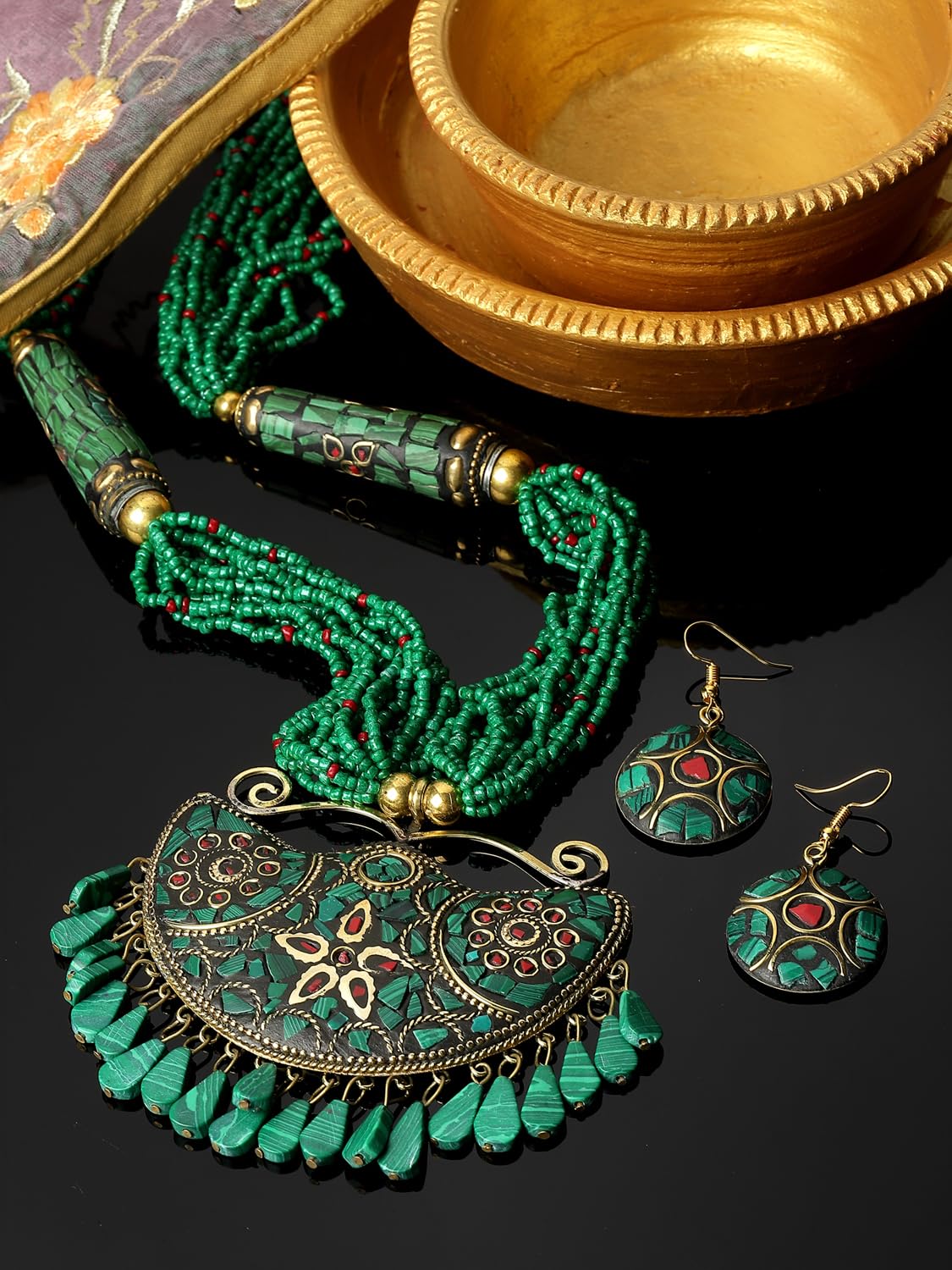 Royal Ethnic | Women's Tibetan Pendant Necklace Set | Traditional Oxidised Finish | Stylish Ethnic Jewellery | Festive - Royal Ethnic