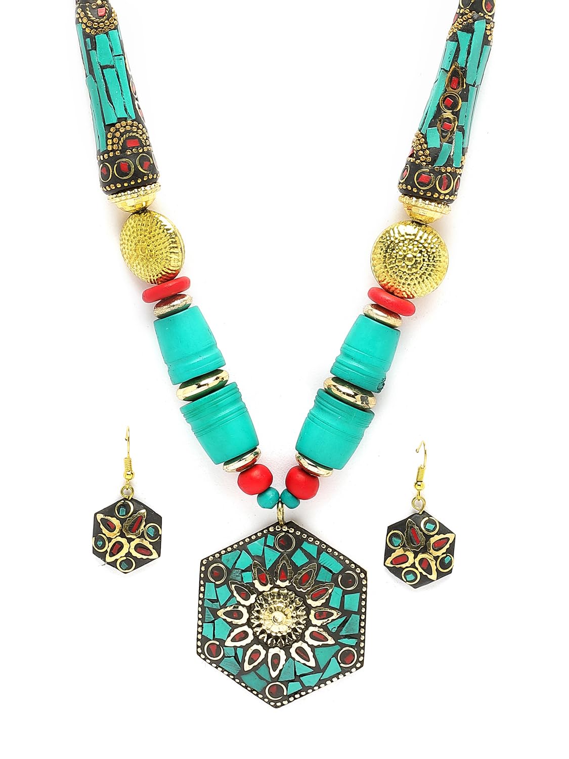 Royal Ethnic | Women's Tibetan Pendant Necklace Set | Traditional Oxidised Finish | Stylish Ethnic Jewellery | Festive - Royal Ethnic