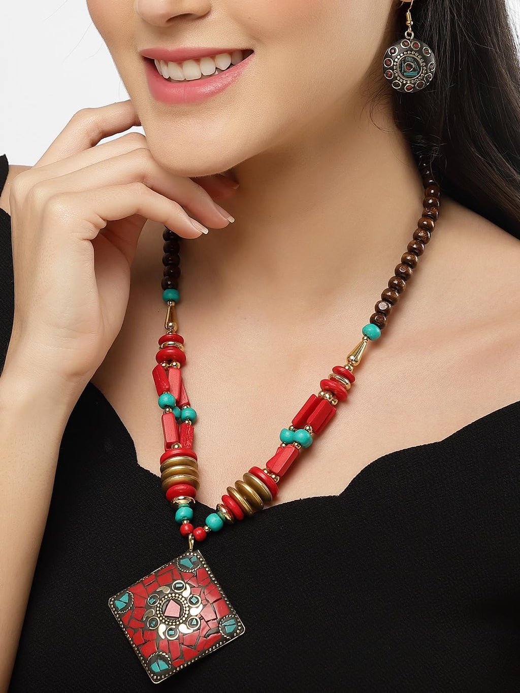 Royal Ethnic | Women's Tibetan Pendant Necklace Set | Traditional Oxidised Finish | Stylish Ethnic Jewellery | Festive - Royal Ethnic