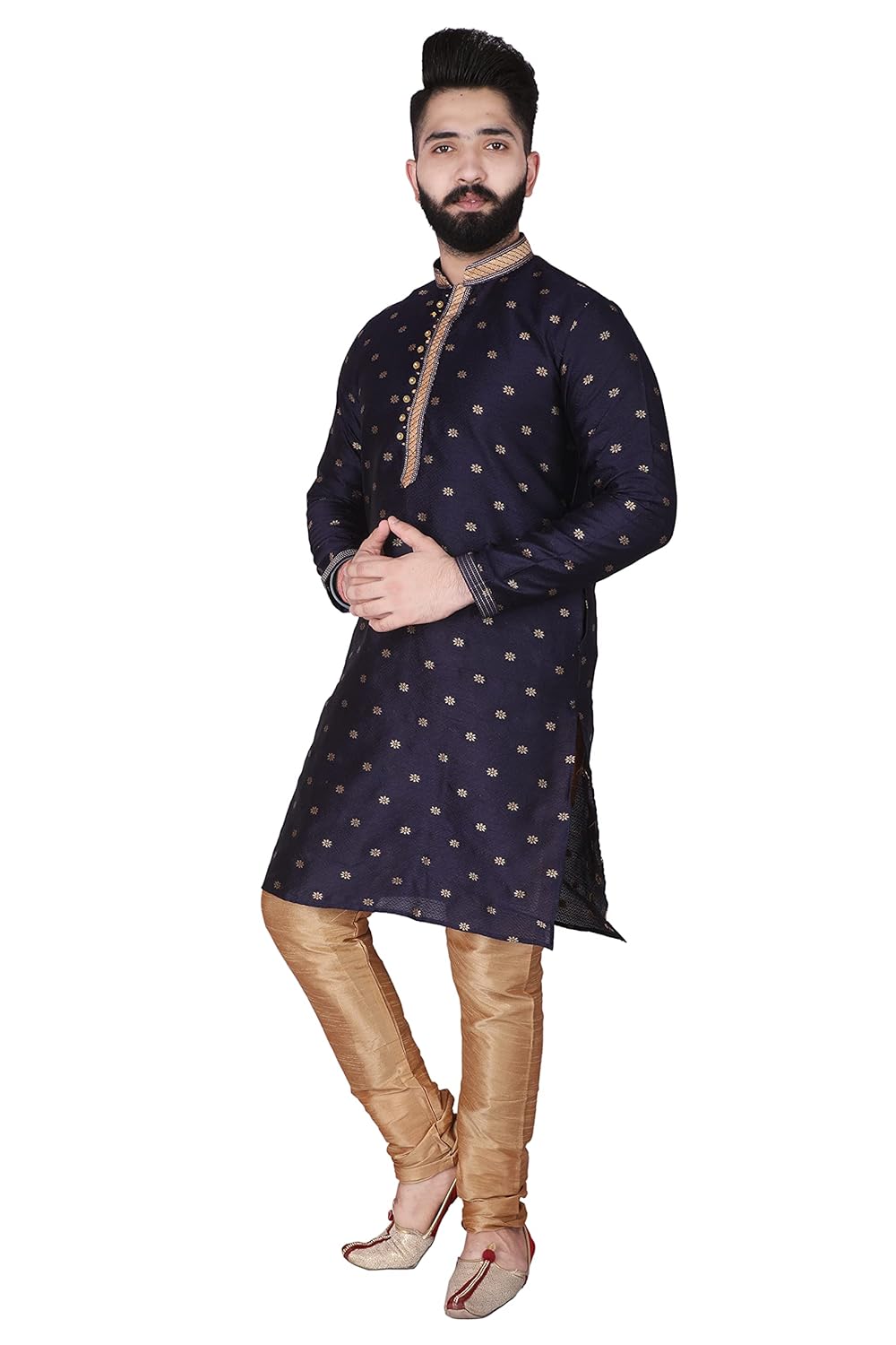 Royal Ethnic | Men's Silk Printed Kurta Churidar Set | Elegant Motifs | Full Sleeves | Festive & Wedding Wear | Classic - Royal Ethnic