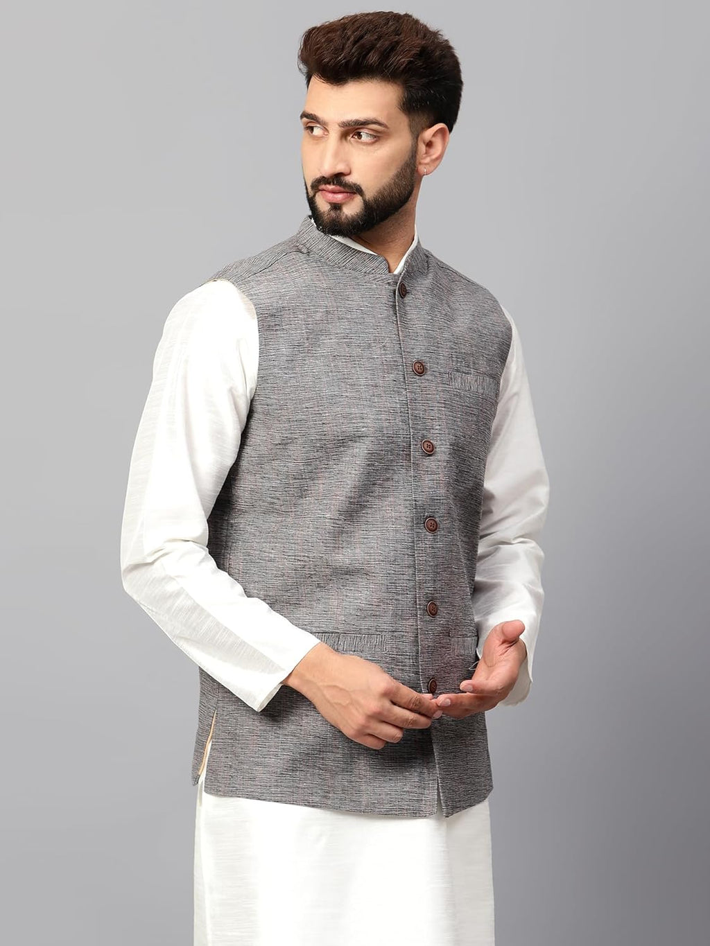 Royal Ethnic | Men's Traditional Cotton Nehru Jacket | Solid Color | Sleeveless Waistcoat | Festive Wear | Elegant Look - Royal Ethnic
