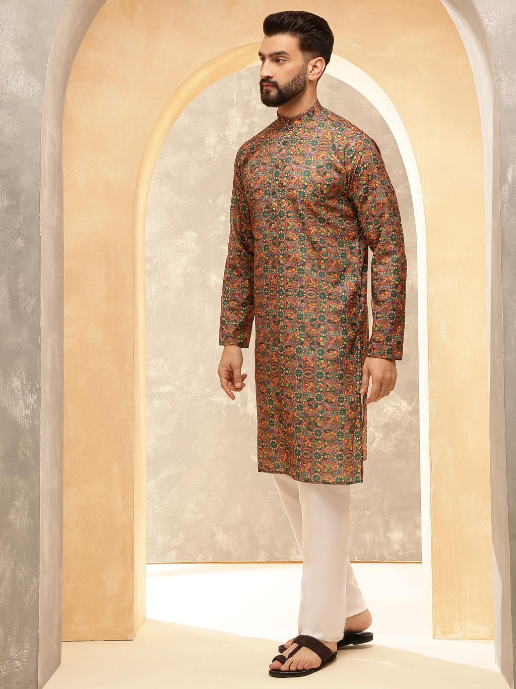 Royal Ethnic | Men's Silk Blend South Indian Shirt | Half Sleeves | Traditional Fit | Festive, Wedding & Casual Wear - Royal Ethnic