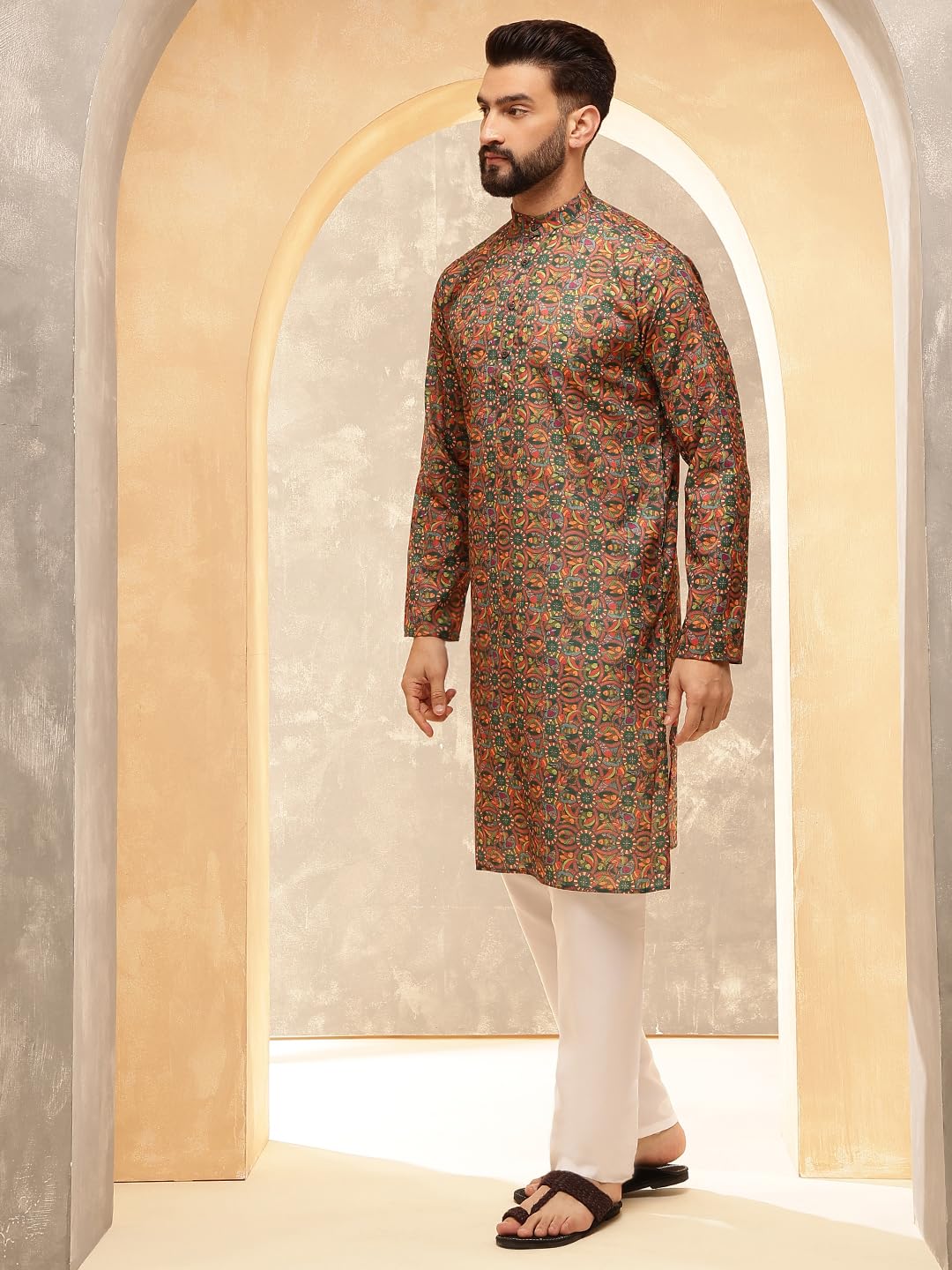 Royal Ethnic | Men's Silk Blend South Indian Shirt | Half Sleeves | Traditional Fit | Festive, Wedding & Casual Wear - Royal Ethnic