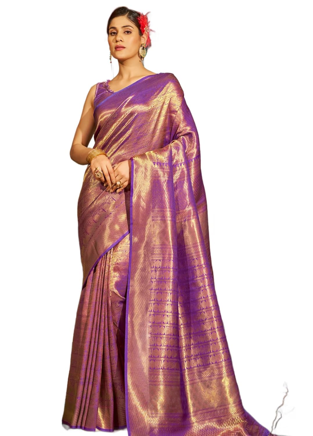 Royal Ethnic Womens Kanjivaram Banarasi Silk Saree Kanchipuram Patola Saree with Blouse Piece | Elegant Designer Traditional Wear - Royal Ethnic