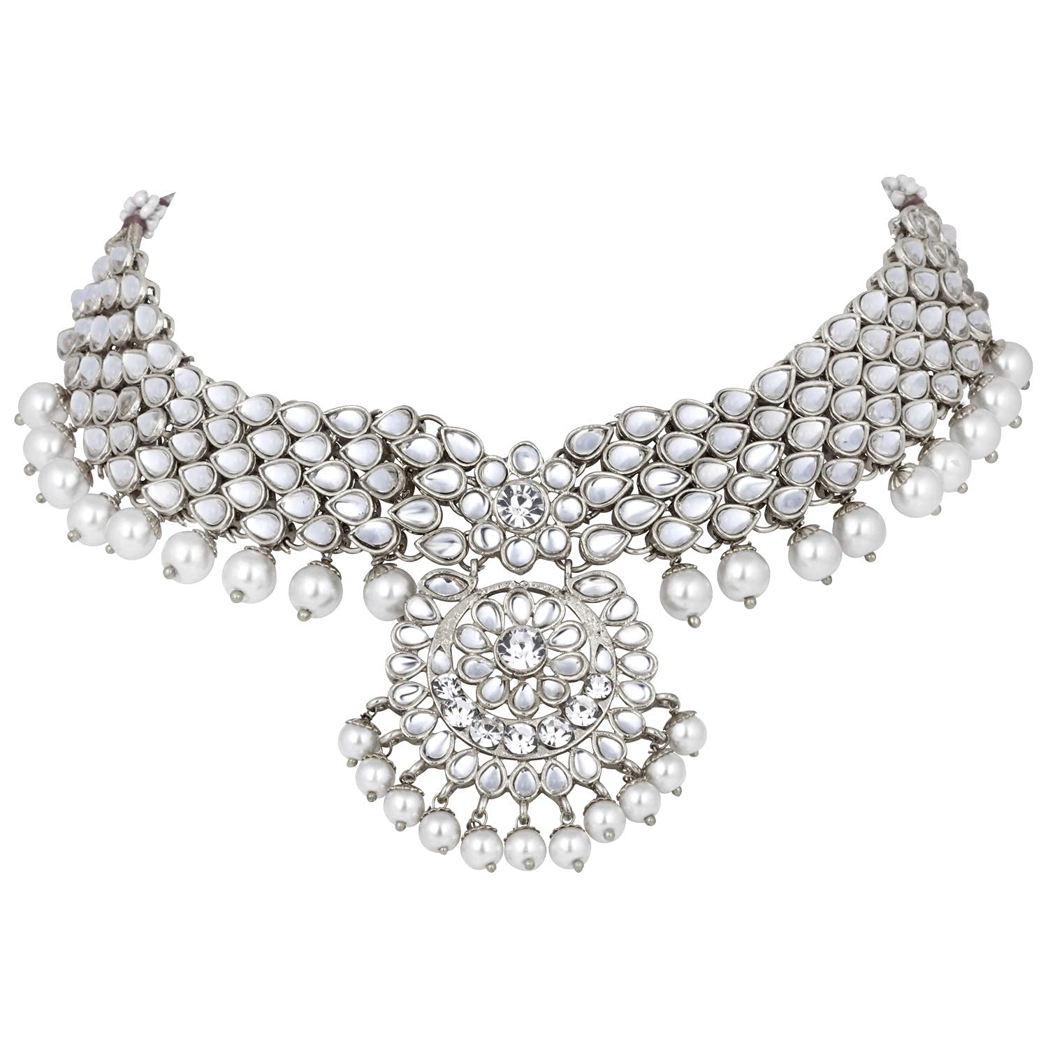 Royal Ethnic Traditional 18K Gold Plated Kundan & Pearl Studded Bridal Choker Necklace Set with Earrings & Maang Tikka - Royal Ethnic