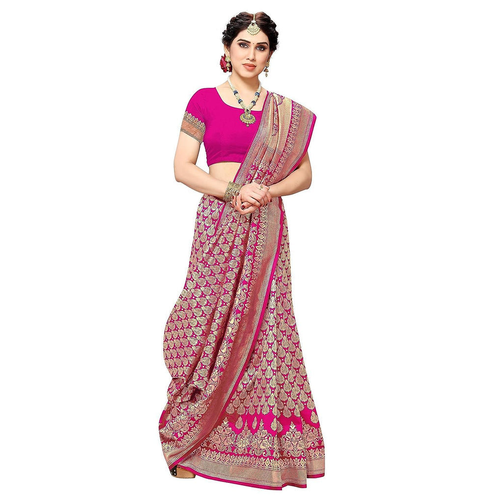 Yashika Women's Trendy Banarasi Kanjivaram Navy Color Art Silk Saree with Blouse Material
