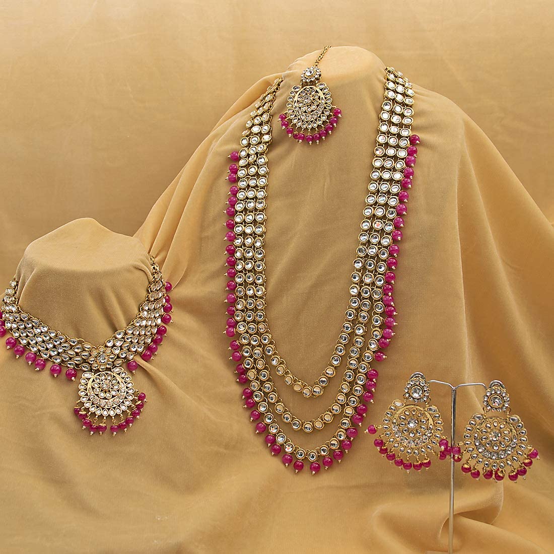 Royal Ethnic Traditional 18K Gold Plated Kundan & Pearl Studded Bridal Choker Necklace Set with Earrings & Maang Tikka - Royal Ethnic