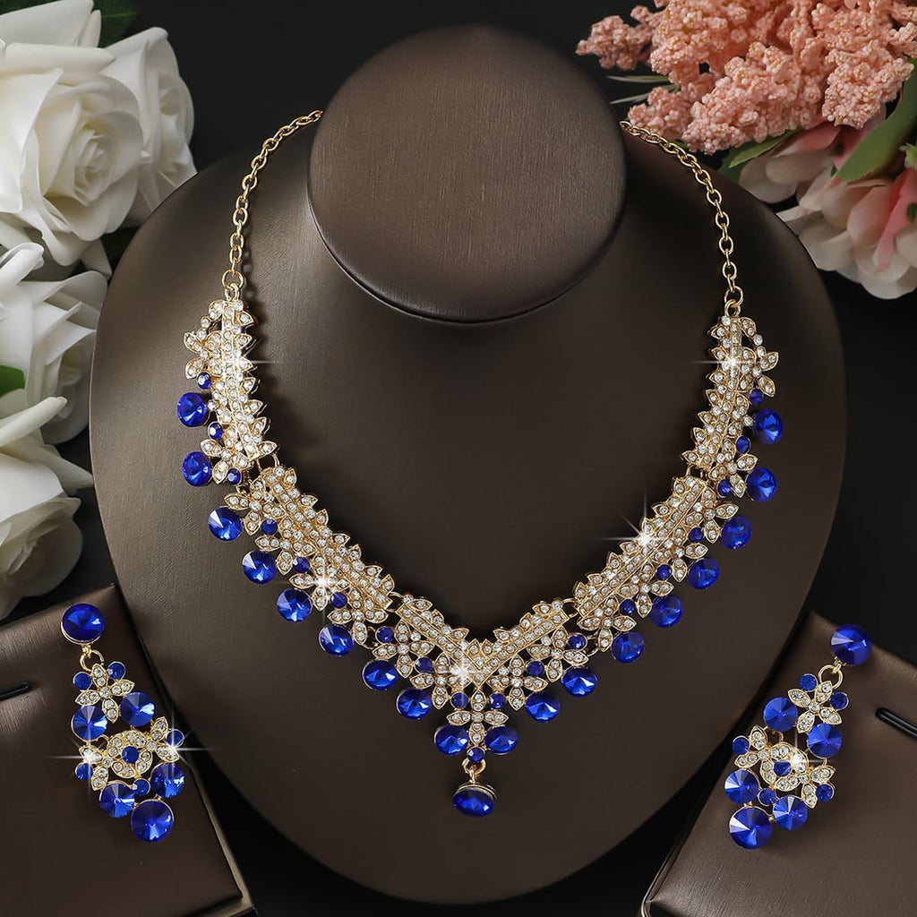 Royal Ethnic | Women's Crystal Diamond Necklace Set | Stylish Wedding Jewellery | Silver Plated | Party Wear | Elegant - Royal Ethnic