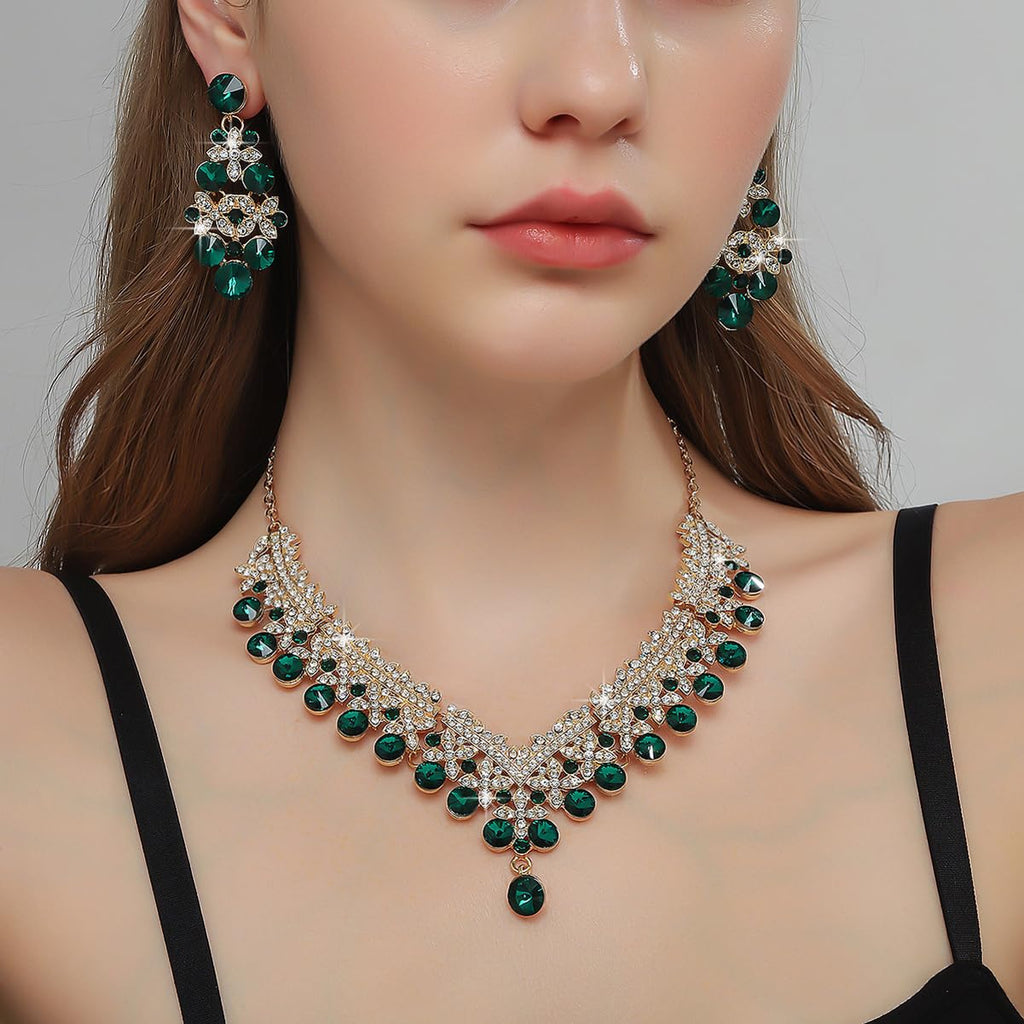 Royal Ethnic | Women's Crystal Diamond Necklace Set | Stylish Wedding Jewellery | Silver Plated | Party Wear | Elegant - Royal Ethnic