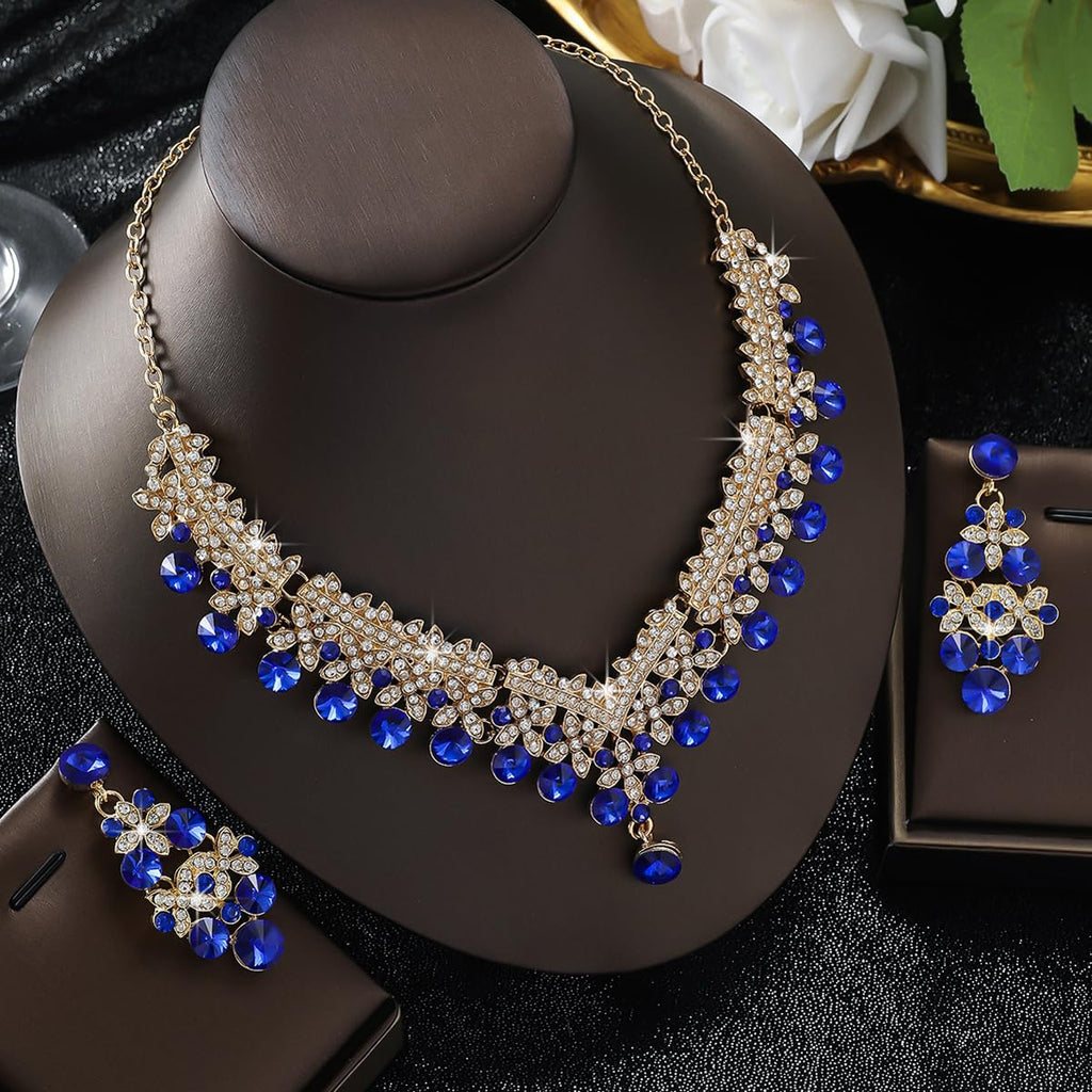 Royal Ethnic | Women's Crystal Diamond Necklace Set | Stylish Wedding Jewellery | Silver Plated | Party Wear | Elegant - Royal Ethnic