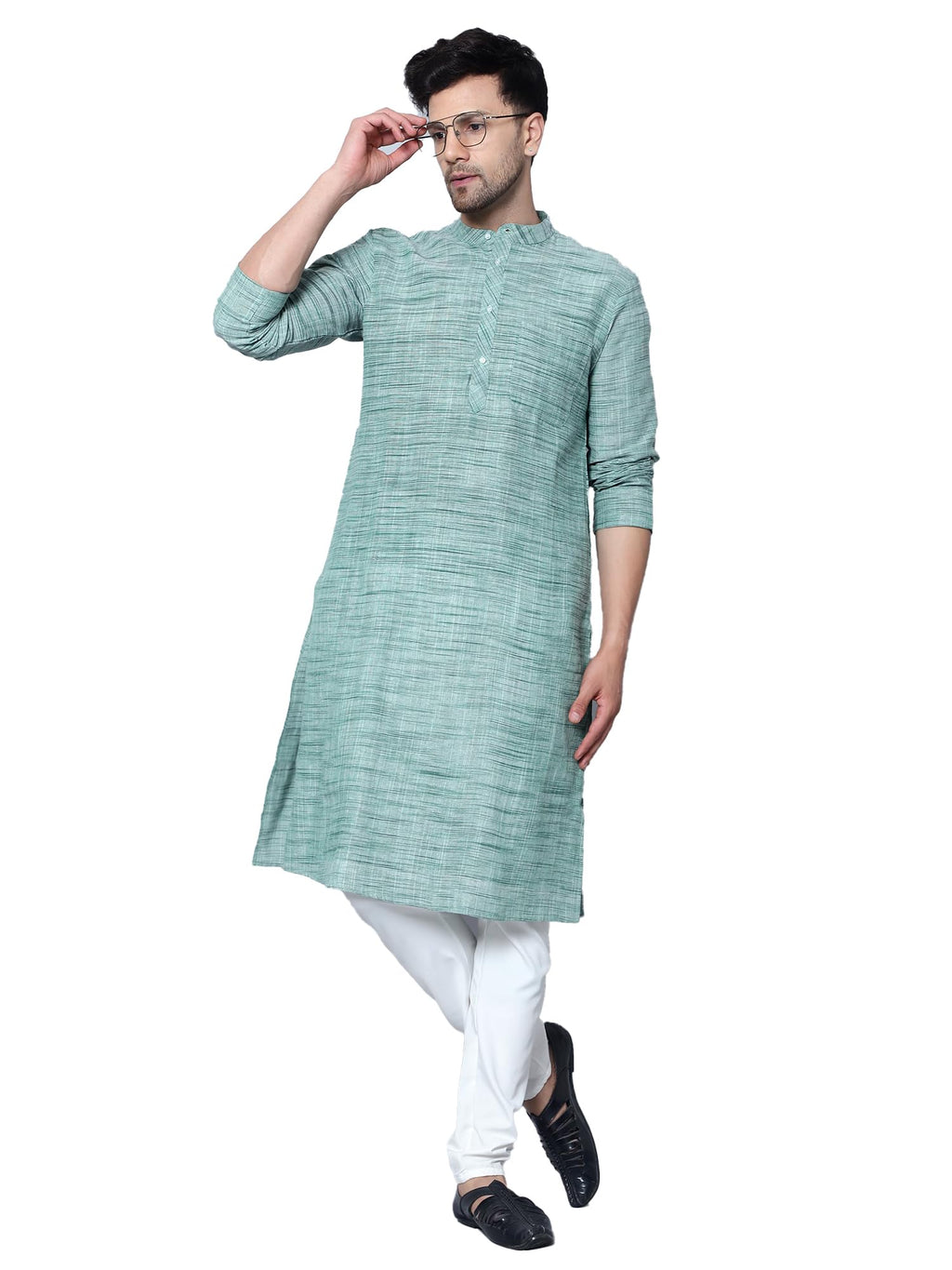 Royal Ethnic | Men's Cotton Textured Long Kurta | Full Sleeves | Regular Fit | Casual Ethnic Wear | Contemporary Charm - Royal Ethnic