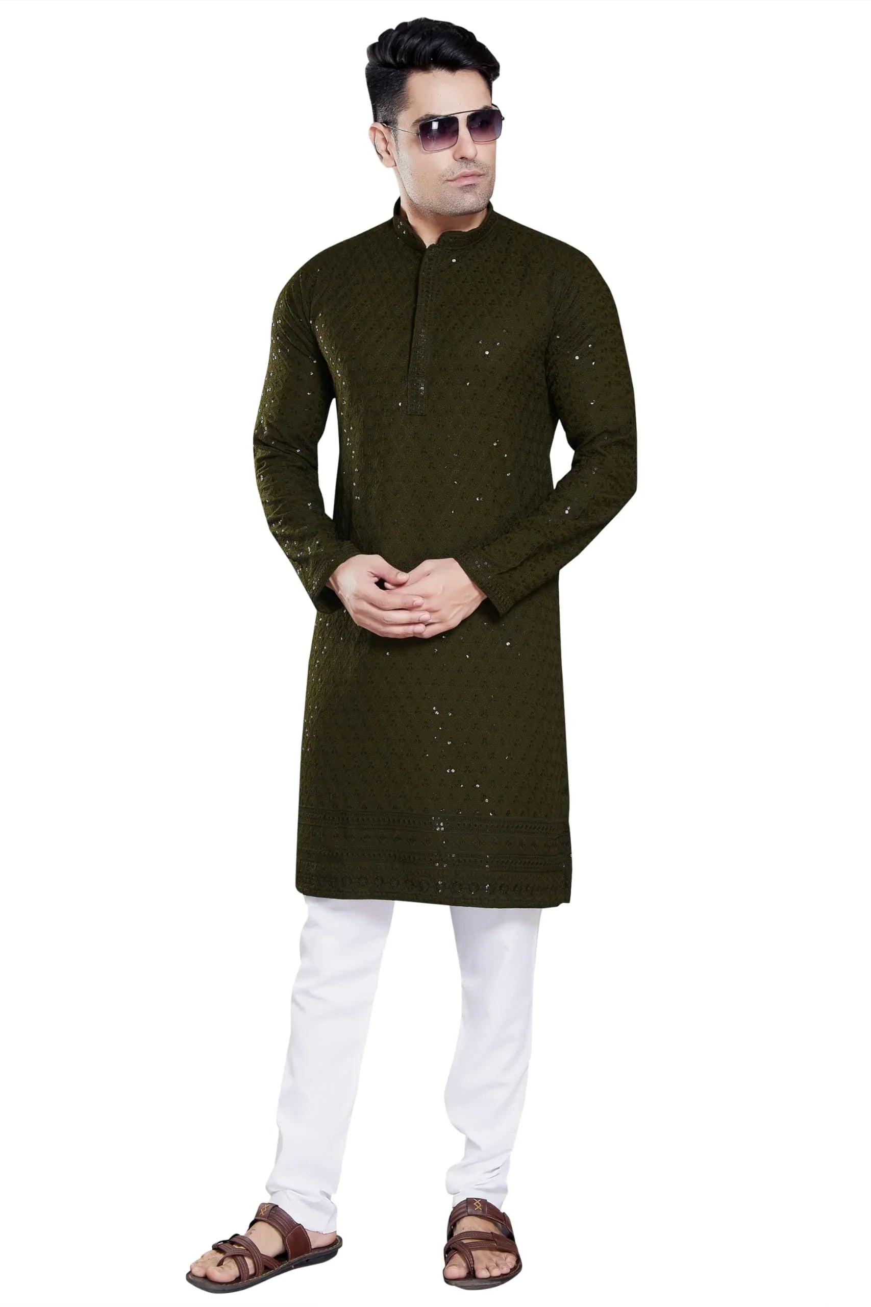 Royal Ethnic Men's Stylish Embroidered Cotton Kurta Pyjama Set | Exclusive Elegant Party Wear Outfit - Royal Ethnic