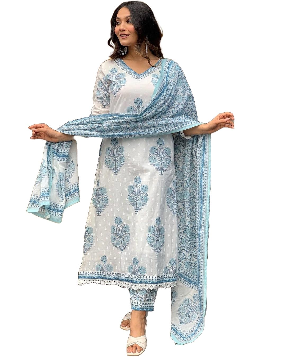 Royal Ethnic Women Cotton Block Printed Kurta Pant With Dupatta Elegant Stylish Ethnic Party Wear Designer Festive Outfit