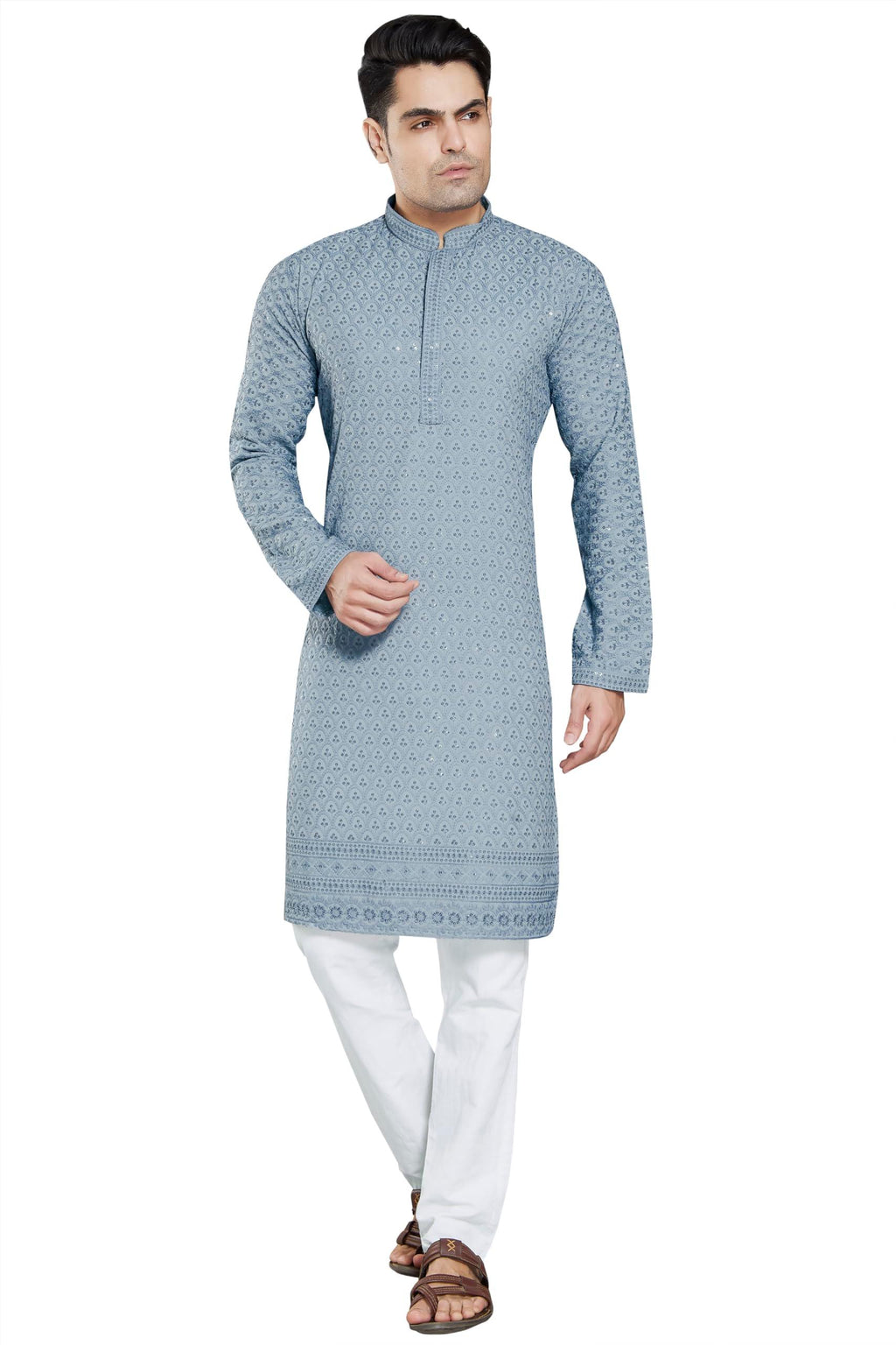 Royal Ethnic Men's Stylish Embroidered Cotton Kurta Pyjama Set | Exclusive Elegant Party Wear Outfit