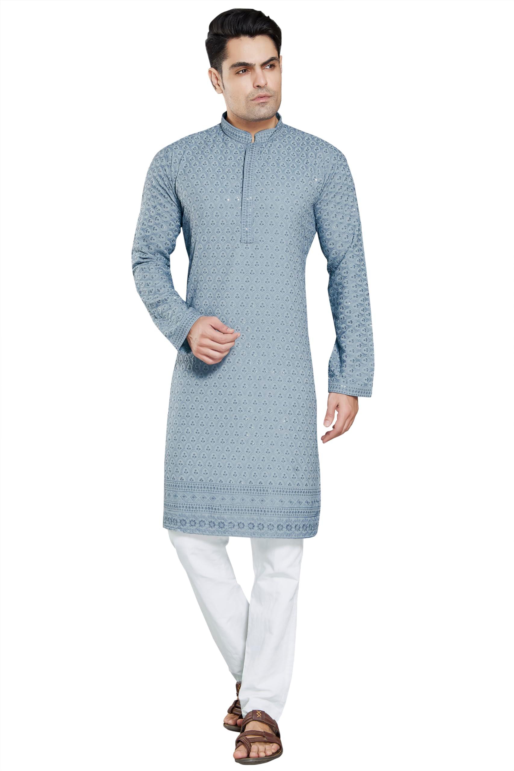 Royal Ethnic Men's Stylish Embroidered Cotton Kurta Pyjama Set | Exclusive Elegant Party Wear Outfit - Royal Ethnic