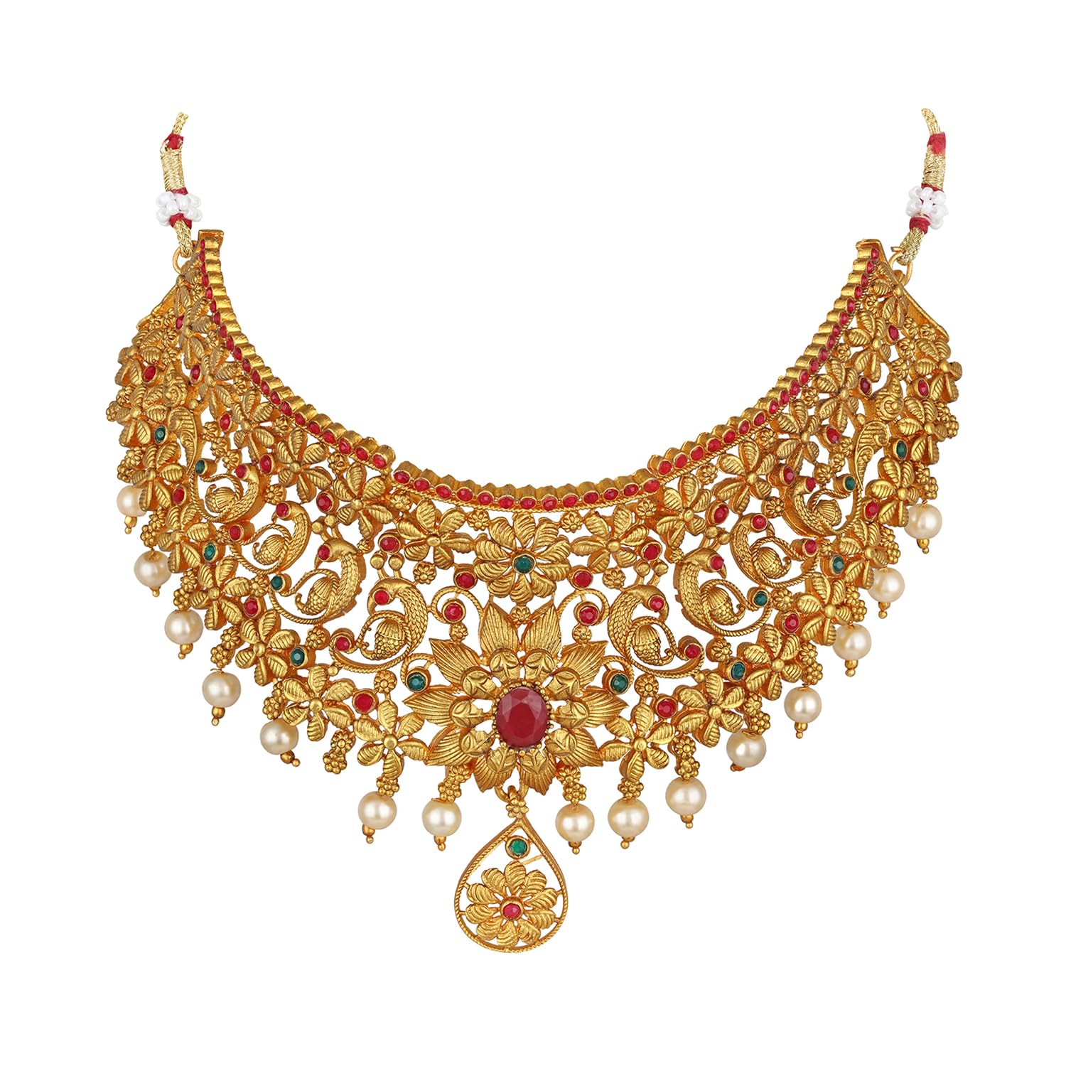 Royal Ethnic | Women's Pearl Choker Temple Necklace Set | 22k Gold Plated | Traditional Festive Wear | Wedding Style - Royal Ethnic