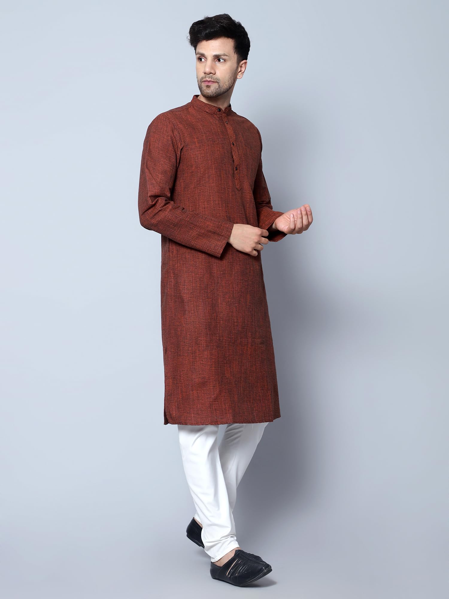Royal Ethnic | Men's Cotton Textured Long Kurta | Full Sleeves | Regular Fit | Casual Ethnic Wear | Contemporary Charm - Royal Ethnic
