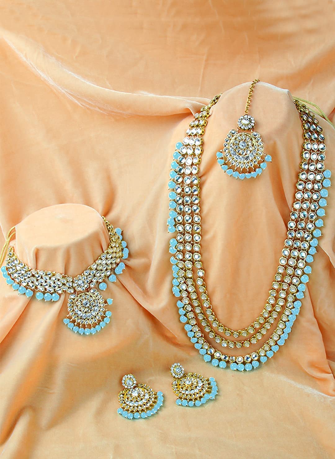 Royal Ethnic Traditional 18K Gold Plated Kundan & Pearl Studded Bridal Choker Necklace Set with Earrings & Maang Tikka - Royal Ethnic