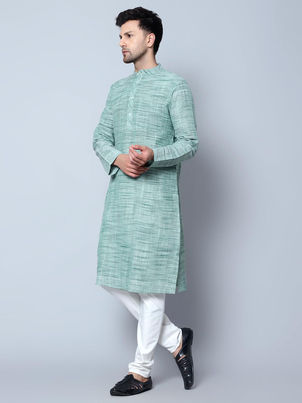 Royal Ethnic | Men's Cotton Textured Long Kurta | Full Sleeves | Regular Fit | Casual Ethnic Wear | Contemporary Charm - Royal Ethnic
