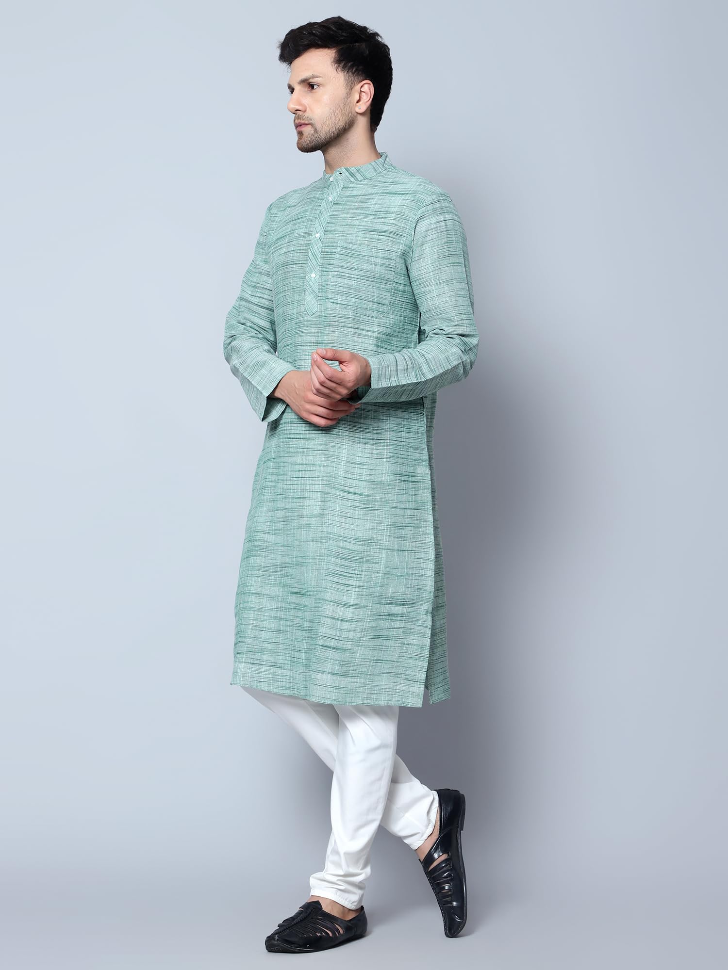Royal Ethnic | Men's Cotton Textured Long Kurta | Full Sleeves | Regular Fit | Casual Ethnic Wear | Contemporary Charm - Royal Ethnic