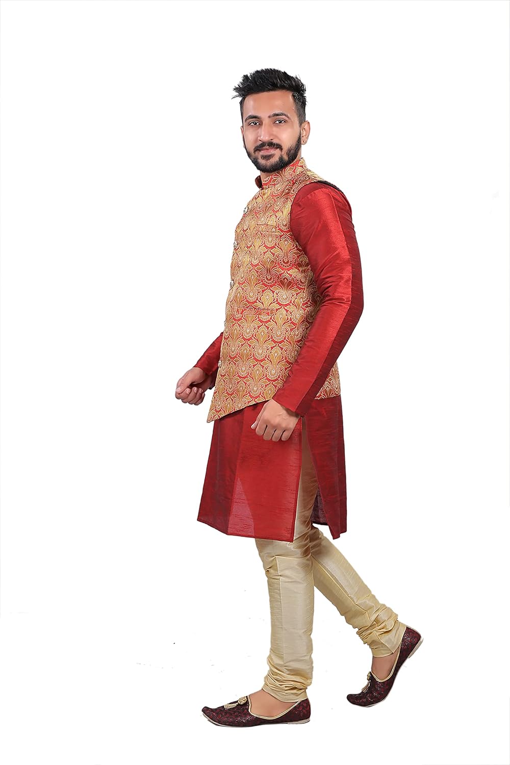 Royal Ethnic | Men's Silk Kurta Pajama Set | Nehru Jacket Waistcoat | Banarasi Style | Festive Wear | Elegant Look - Royal Ethnic