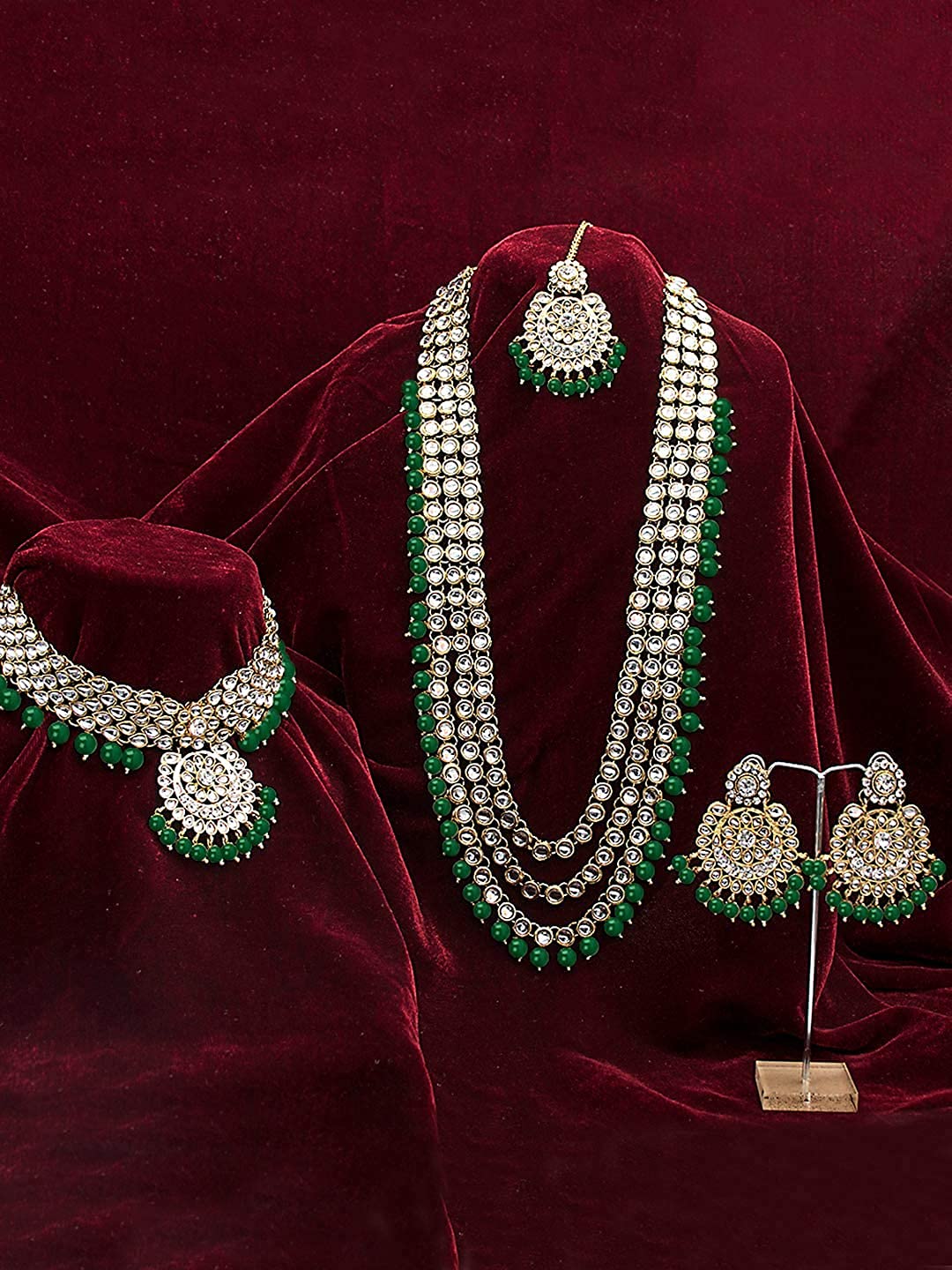 Royal Ethnic Traditional 18K Gold Plated Kundan & Pearl Studded Bridal Choker Necklace Set with Earrings & Maang Tikka - Royal Ethnic