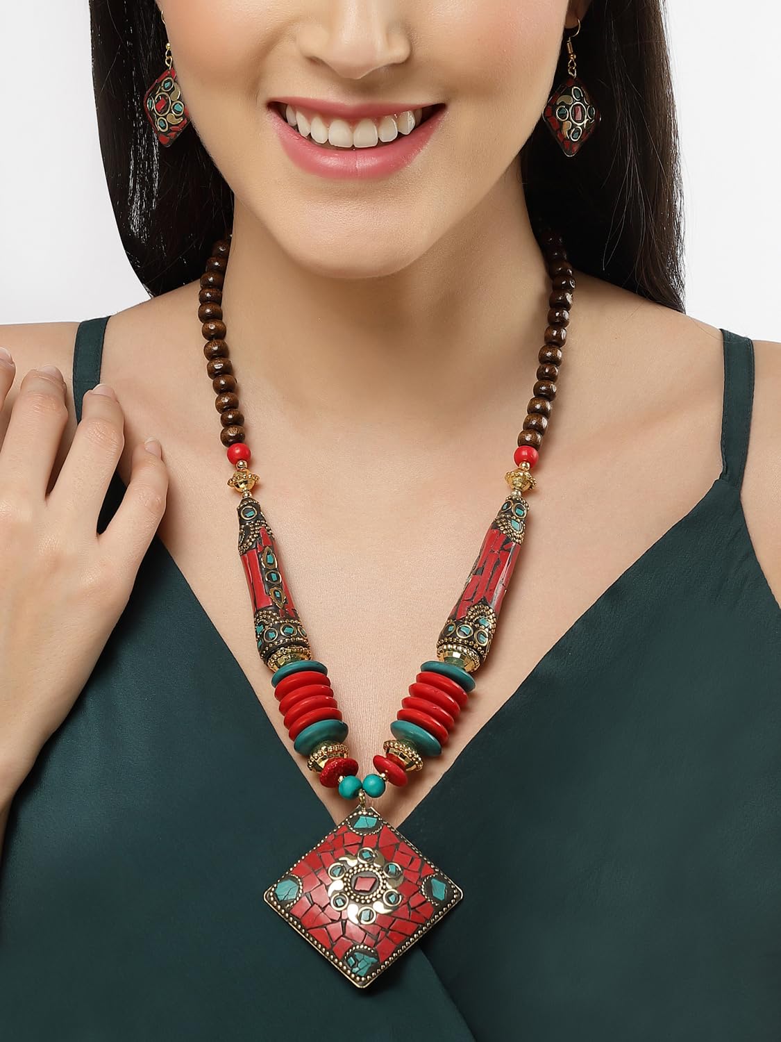 Royal Ethnic | Women's Tibetan Pendant Necklace Set | Traditional Oxidised Finish | Stylish Ethnic Jewellery | Festive - Royal Ethnic