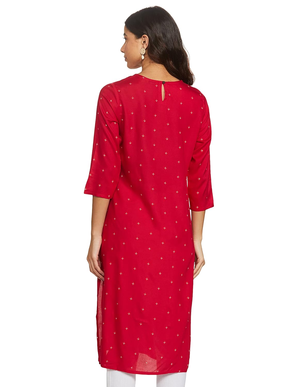 Max Women's Rayon Straight Fit Straight Printed Three-Quarter Sleeves Kurta