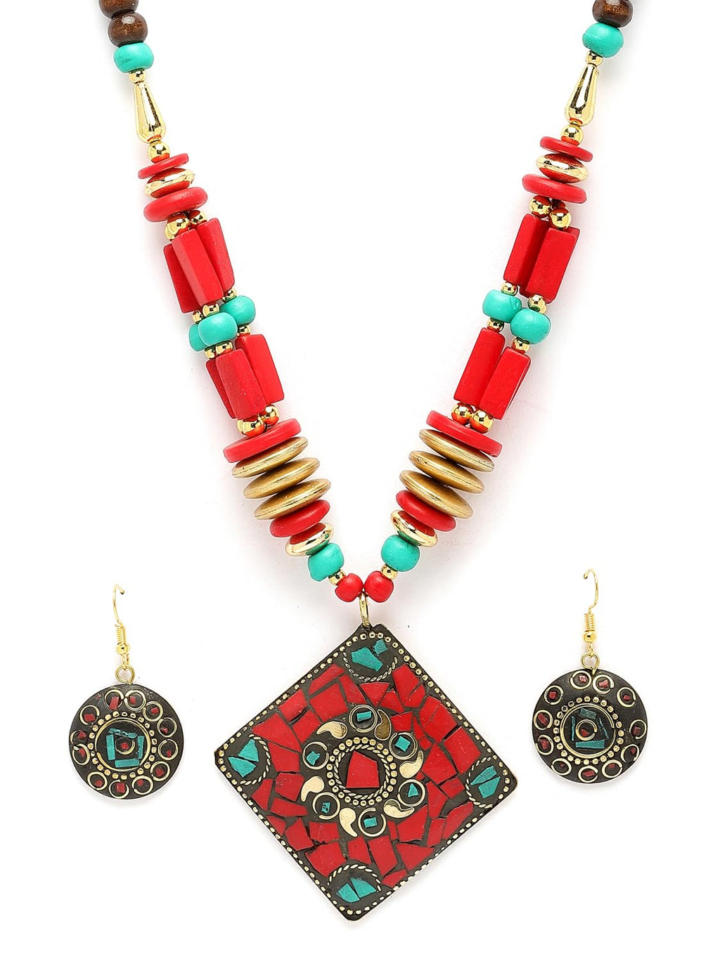 Royal Ethnic | Women's Tibetan Pendant Necklace Set | Traditional Oxidised Finish | Stylish Ethnic Jewellery | Festive - Royal Ethnic