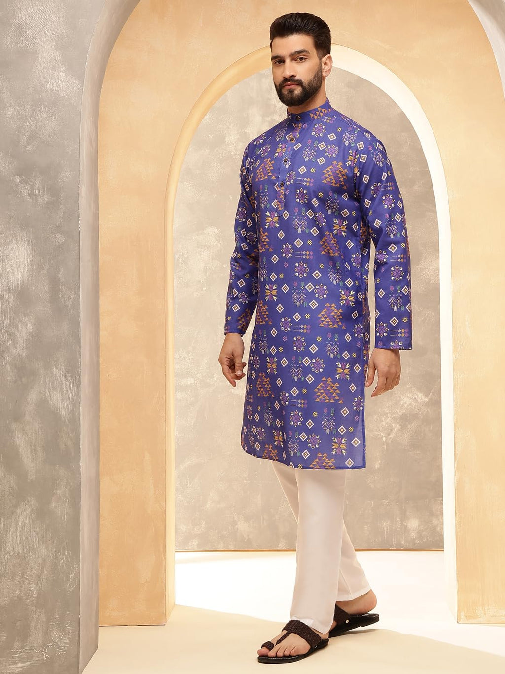 Royal Ethnic | Men's Silk Blend South Indian Shirt | Half Sleeves | Traditional Fit | Festive, Wedding & Casual Wear - Royal Ethnic