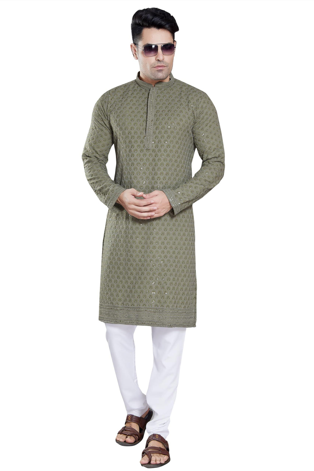 Royal Ethnic Men's Stylish Embroidered Cotton Kurta Pyjama Set | Exclusive Elegant Party Wear Outfit - Royal Ethnic