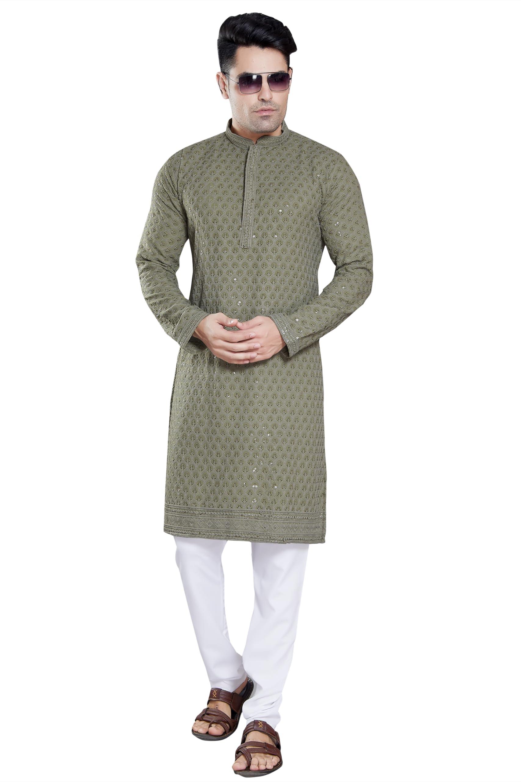 Royal Ethnic Men's Stylish Embroidered Cotton Kurta Pyjama Set | Exclusive Elegant Party Wear Outfit - Royal Ethnic