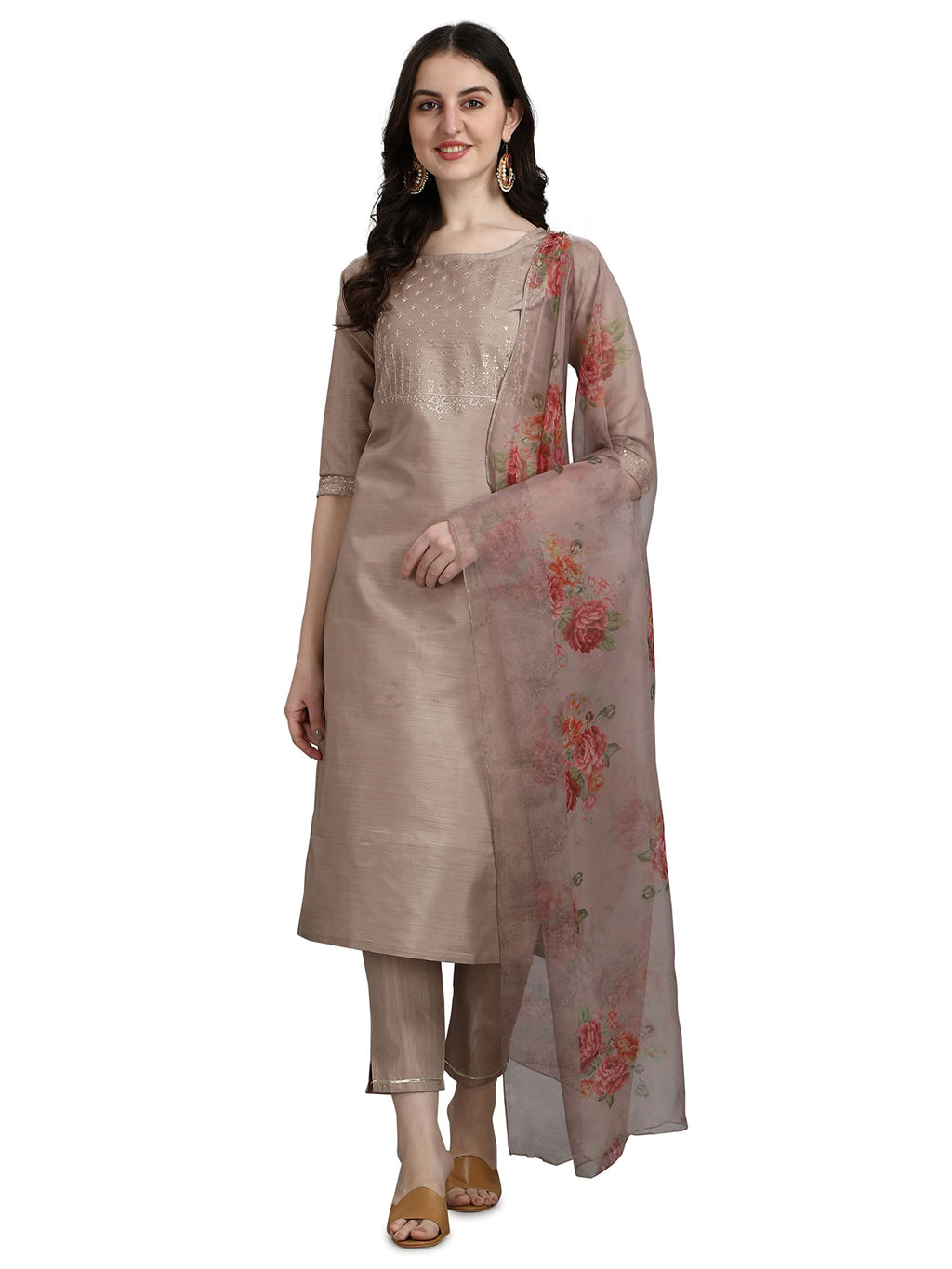 Royal Ethnic Women's Silk Blend Embroidered Straight Kurta Pant Set with Organza Dupatta | Exclusive Elegant Party Wear Suit