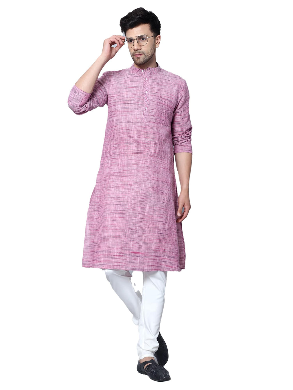 Royal Ethnic | Men's Cotton Textured Long Kurta | Full Sleeves | Regular Fit | Casual Ethnic Wear | Contemporary Charm - Royal Ethnic