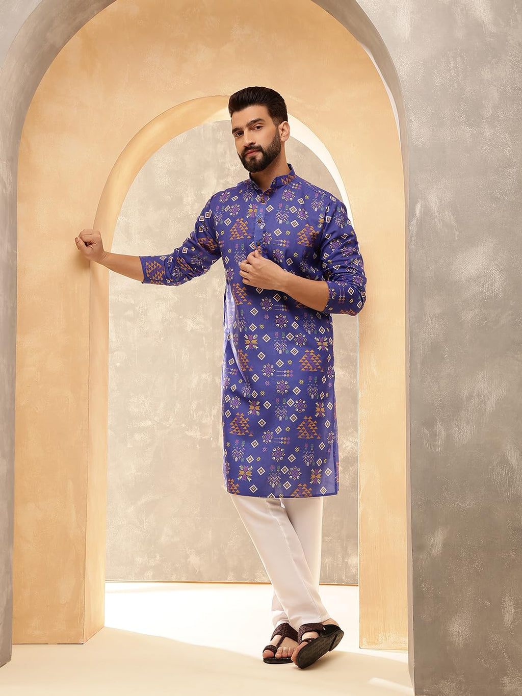 Royal Ethnic | Men's Silk Blend South Indian Shirt | Half Sleeves | Traditional Fit | Festive, Wedding & Casual Wear - Royal Ethnic