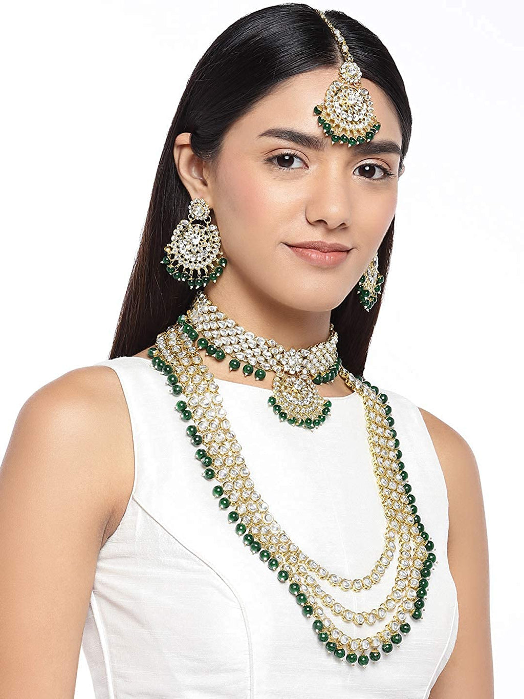 Royal Ethnic Traditional 18K Gold Plated Kundan & Pearl Studded Bridal Choker Necklace Set with Earrings & Maang Tikka - Royal Ethnic
