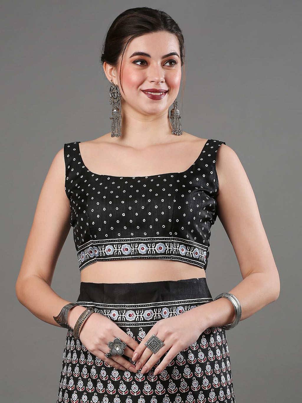 Royal Ethnic | Women's Ajrak Block Print Saree | Dola Silk Fabric | 5.5m Saree + 0.8m Blouse | Traditional | Festive Wear - Royal Ethnic