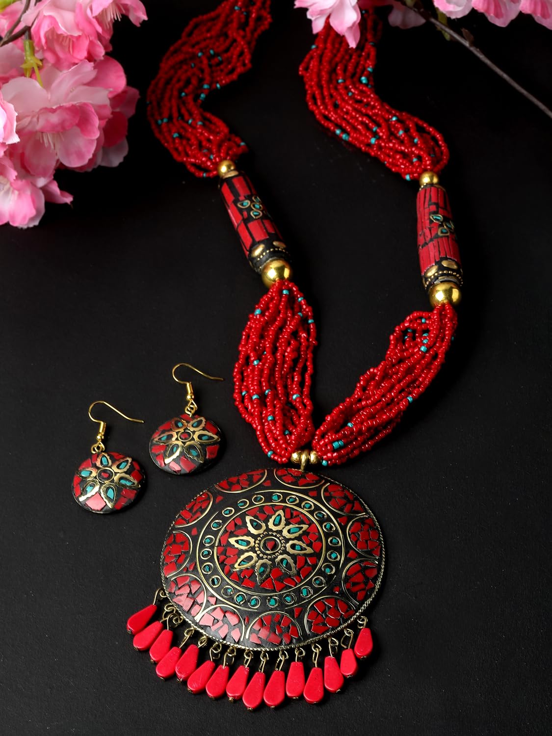 Royal Ethnic | Women's Tibetan Pendant Necklace Set | Traditional Oxidised Finish | Stylish Ethnic Jewellery | Festive - Royal Ethnic