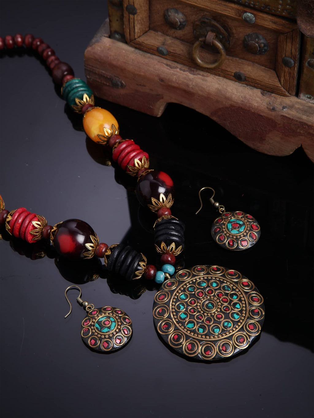 Royal Ethnic | Women's Tibetan Pendant Necklace Set | Traditional Oxidised Finish | Stylish Ethnic Jewellery | Festive - Royal Ethnic