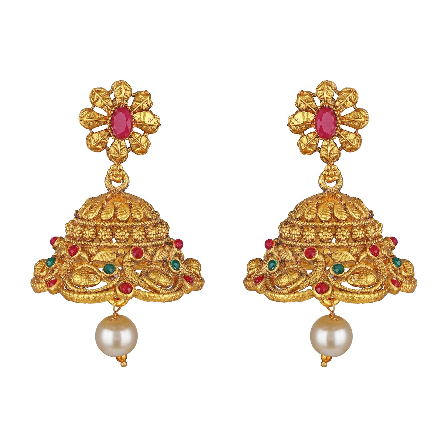 Royal Ethnic | Women's Pearl Choker Temple Necklace Set | 22k Gold Plated | Traditional Festive Wear | Wedding Style - Royal Ethnic