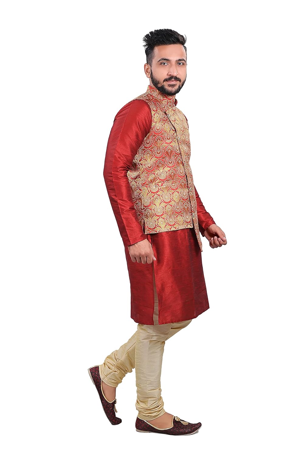 Royal Ethnic | Men's Silk Kurta Pajama Set | Nehru Jacket Waistcoat | Banarasi Style | Festive Wear | Elegant Look - Royal Ethnic