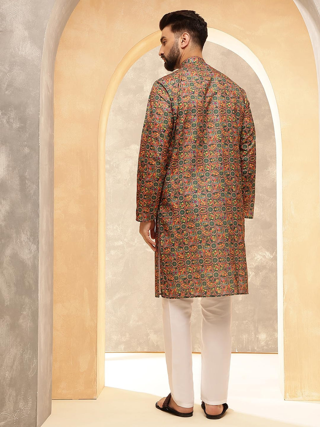 Royal Ethnic | Men's Silk Blend South Indian Shirt | Half Sleeves | Traditional Fit | Festive, Wedding & Casual Wear - Royal Ethnic