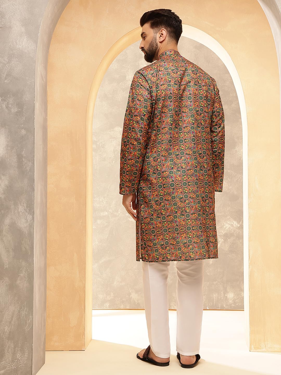 Royal Ethnic | Men's Silk Blend South Indian Shirt | Half Sleeves | Traditional Fit | Festive, Wedding & Casual Wear - Royal Ethnic