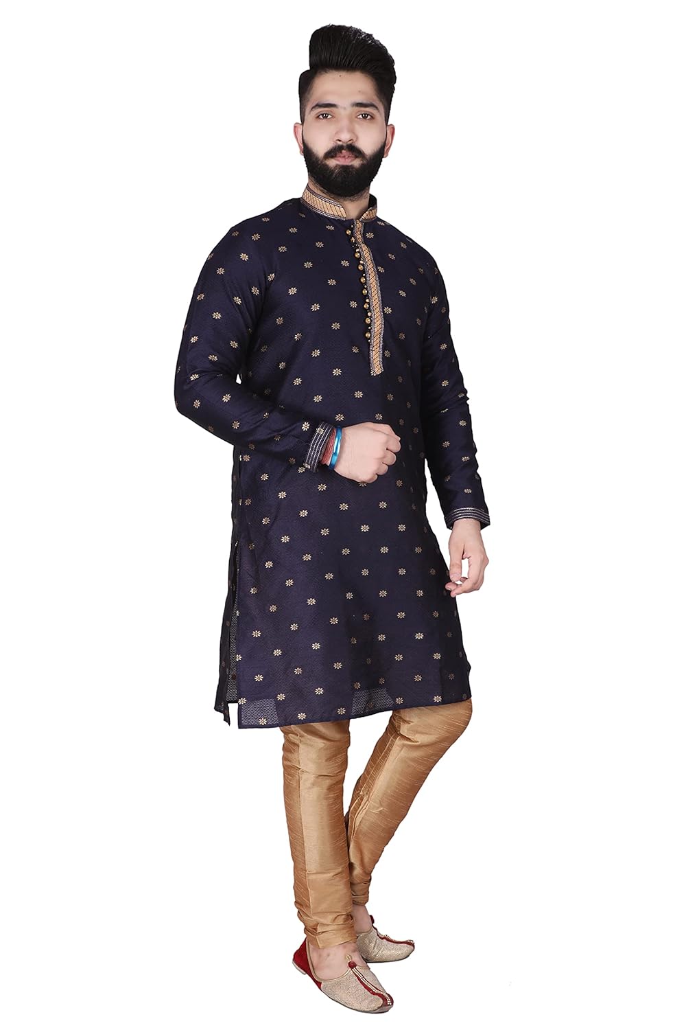Royal Ethnic | Men's Silk Printed Kurta Churidar Set | Elegant Motifs | Full Sleeves | Festive & Wedding Wear | Classic - Royal Ethnic