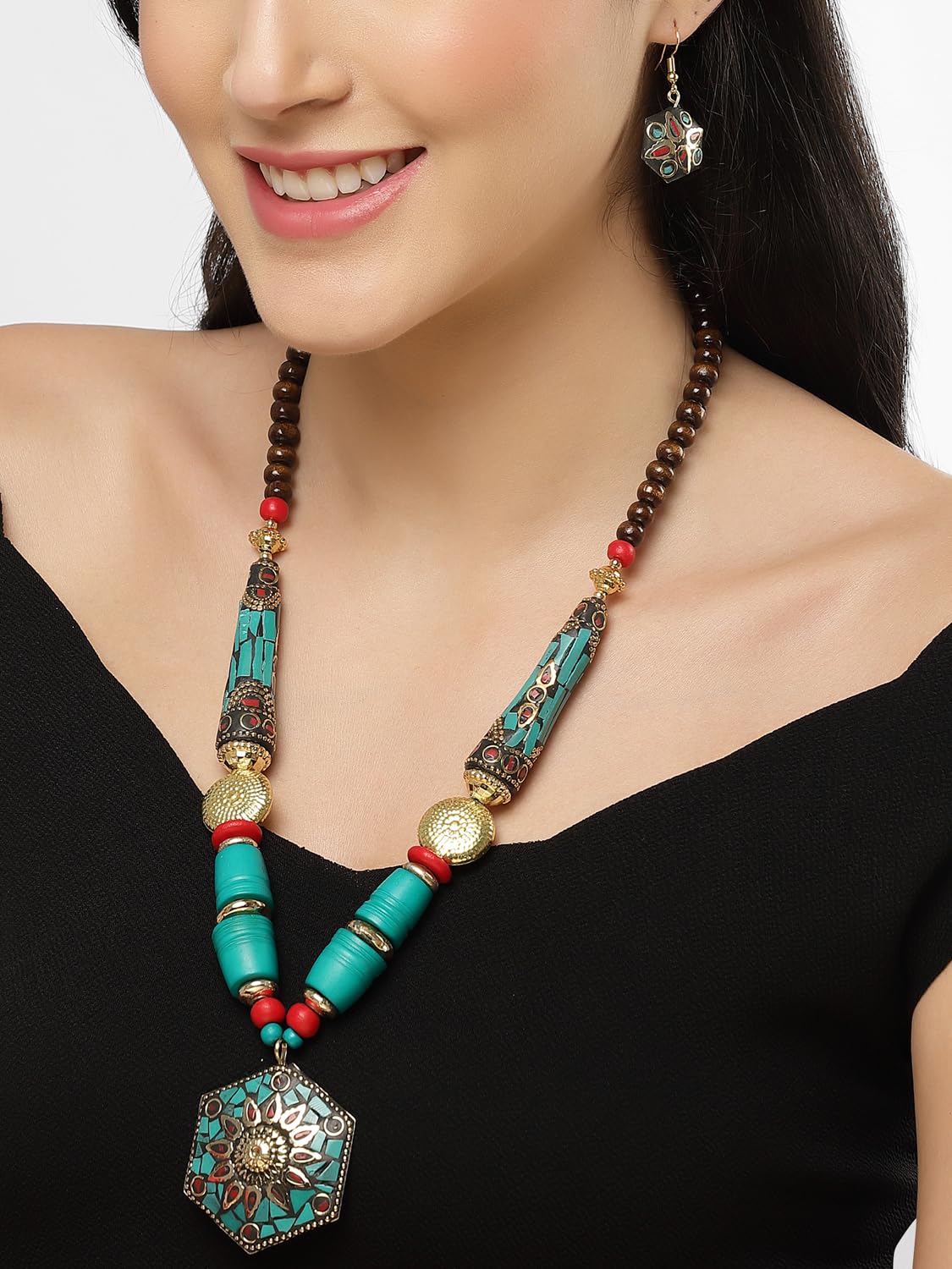 Royal Ethnic | Women's Tibetan Pendant Necklace Set | Traditional Oxidised Finish | Stylish Ethnic Jewellery | Festive - Royal Ethnic